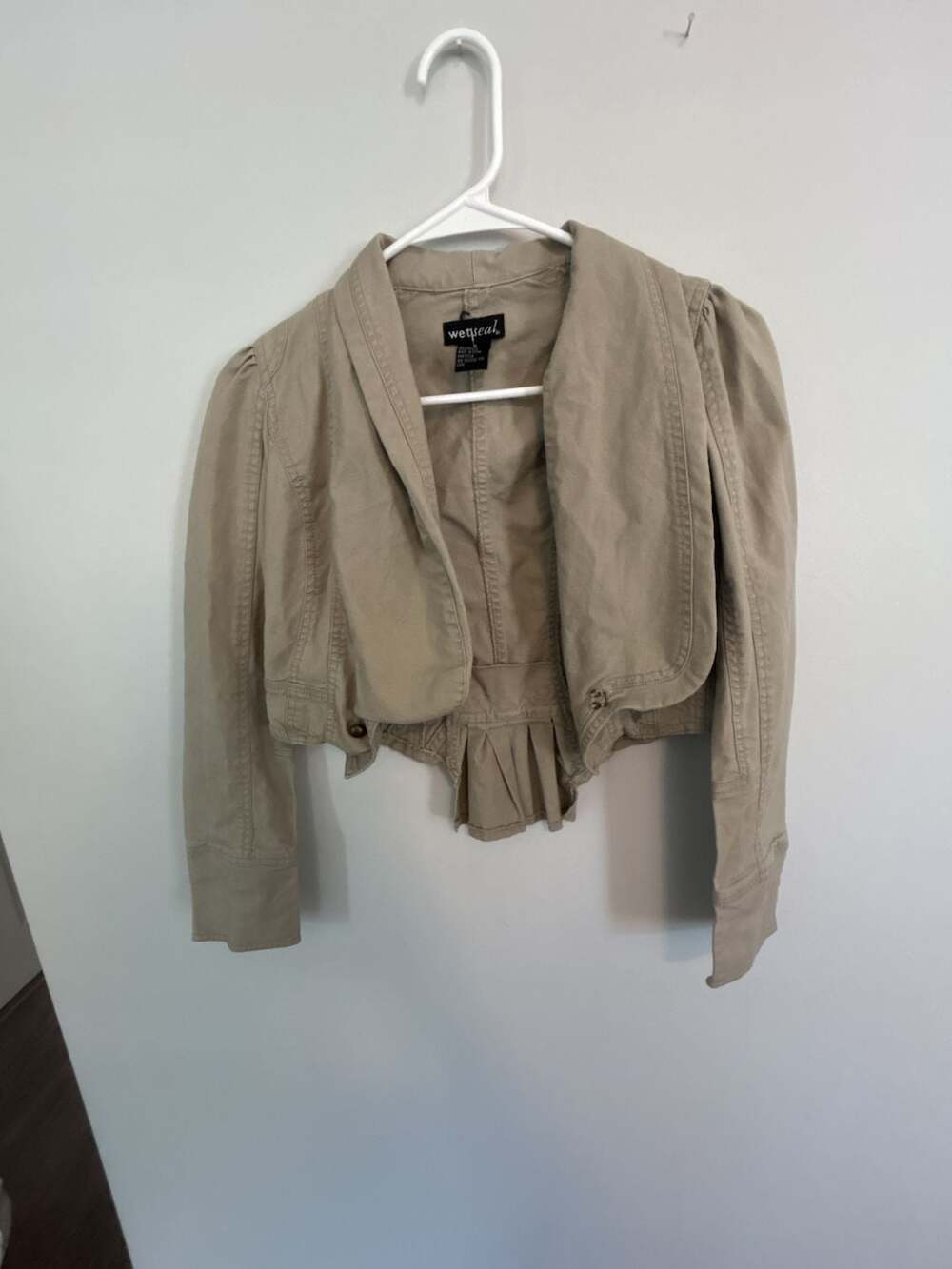 Wet Seal Beige Cropped Blazer Jacket with Peplum Detail